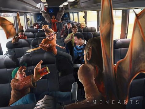 @klymenearts on Instagram: “The attack of the furies in the Greyhound Bus from The Lightning Thief! ⚡️I painted over a photo for the background and painted the…” Thief Concept Art, Percy Jackson Lightning Thief, The Kane Chronicles, Lightning Thief, Percy Jackson Ships, Greyhound Bus, The Lightning Thief, Jason Grace, Trials Of Apollo