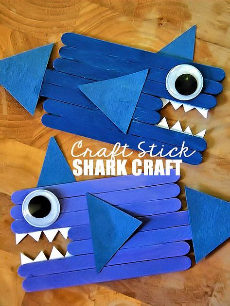 Shark Science, Shark Crafts, Craft Stick Projects, Popsicle Stick Crafts For Kids, Craft Summer, Shark Craft, Ocean Unit, Popsicle Crafts, Craft Sticks