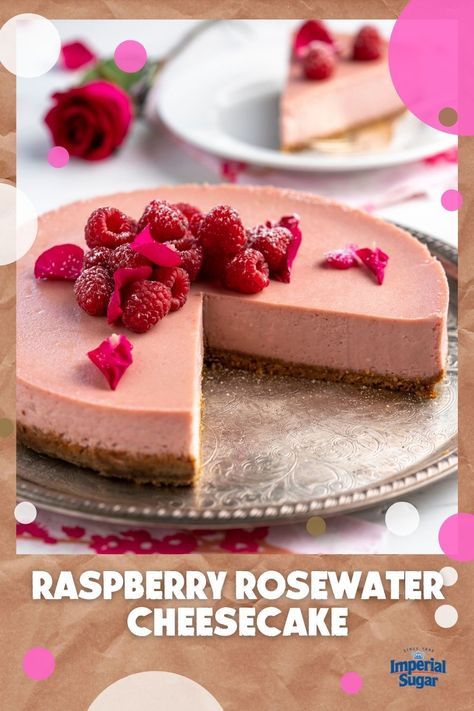 Beautiful, elegant and delicious are the words that are used to describe this Raspberry Rosewater Cheesecake. Your guests will be dazzled by fresh raspberries and creamy cheesecake. Serve at your next Easter gathering to really impress your family! For more Easter recipes and ideas visit ImperialSugar.com and pin your favorites! Made this recipe? Show us! #imperialsugar #easterrecipes #cheesecakerecipes #springdesserts Rosewater Cheesecake, Fancy Pastry, Time In French, Shower Recipes, Easter Gathering, Rose Flavored, Raspberry Recipes, Spring Desserts, Fresh Raspberries