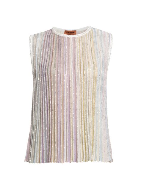 Shop Missoni Sequin Stripe Knit Tank | Saks Fifth Avenue Striped Fine Knit Tops, Missoni Outfit, Rich Girl Style, Missoni Sweaters, Missoni Dresses, Missoni Knitwear, Fancy Shirt, Maximalism, Sleeveless Tops