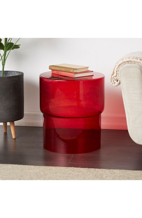 With a round silhouette to provide additional surface space any where in your home, this glass side table gives your home a contemporary refresh. 16.25" x 16.25" x 24.4" Glass Wipe clean Imported Red Side Table, Frosted Plexiglass, Glass Accent Table, Glass Side Table, Standing Table, Red Home Decor, Glass Side Tables, Red Table, Small Side Table