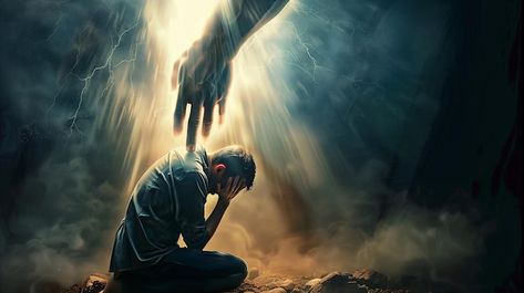 Hand Of God, Kneeling In Prayer, Christian Illustration, Bible Artwork, Gods Hand, Christian Pictures, Picture Illustration, Cool Backgrounds, Quotes Deep