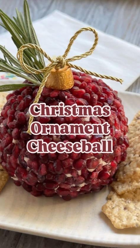 Seecandycook | •CHRISTMAS ORNAMENT CHEESEBALL• ⬇️⬇️ RECIPE BELOW!! ✨✨ INGREDIENTS: 8 oz cream cheese, softened 4 oz mascarpone cheese, softened 6 oz... | Instagram Cheeseball Shapes Ideas, Cheese Ball Ornament, Cranberry Pistachio Cheese Ball, Pesto Cheese Ball, Boursin Christmas Tree Cheese Ball, Christmas Ornament Charcuterie Board, Ornament Cheese Ball, Holiday Food Boards, Pomegranate Cheese Ball