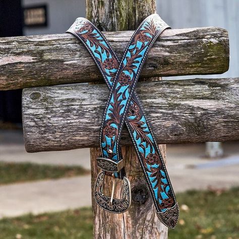 Handmade Turquoise and Brown Floral Tooled Leather Belt - Western Elegance Custom Leather Belts, Floral Belt, Tooled Leather Belts, Leather Designs, Turquoise And Brown, Turquoise Western, Western Accessories, Turquoise Accents, Western Belt