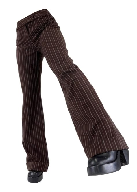 Flare Trousers Outfit, Pin Stripe Pants Outfit, Pinstripe Trousers Outfit, Flared Trousers Outfit, Pinstripe Pants Outfit, Stripe Pants Outfit, Brown Flare Pants, 70s Pants, Png Polyvore