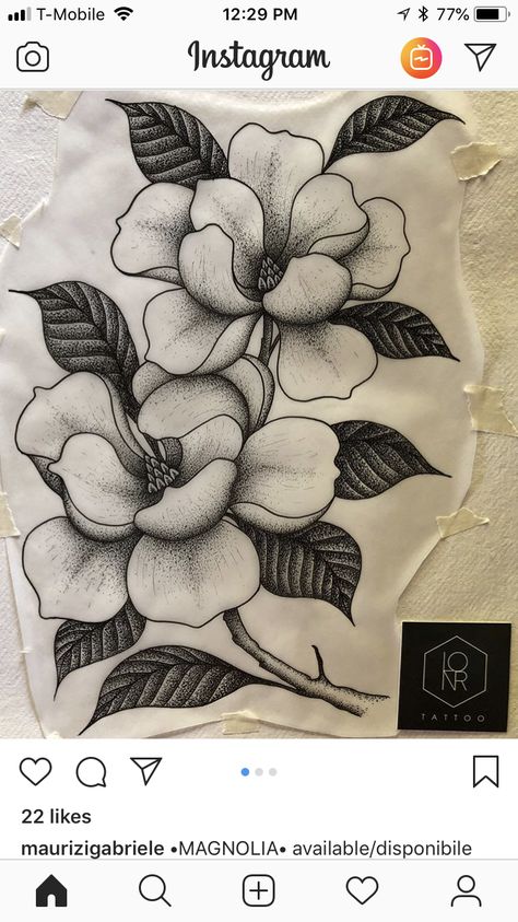 Magnolia blooms Magnolia Leg Tattoo, American Traditional Magnolia Tattoo, Magnolia Tattoo Traditional, Traditional Magnolia Tattoo, Magnolia Tattoo Sleeve, Magnolia Tattoo Shoulder For Women, Magnolia Tattoo Ribs, Magnolia Shoulder Tattoo, Magnolia Mandala Tattoo