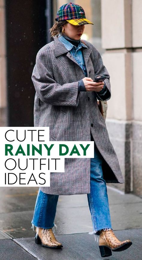 If running out to get toilet paper is the first time you've gotten dressed this week, make the outfit count. #style #ootd #fashion Rain Day Outfits, Raining Outfit, Rainy Day Outfit Fall, Rainy Fall Outfit, Rainy Day Work Outfit, Fall Rainy Day Outfits, Cute Rainy Day Outfit, Outfit For Rainy Day, Rainy Spring Outfit