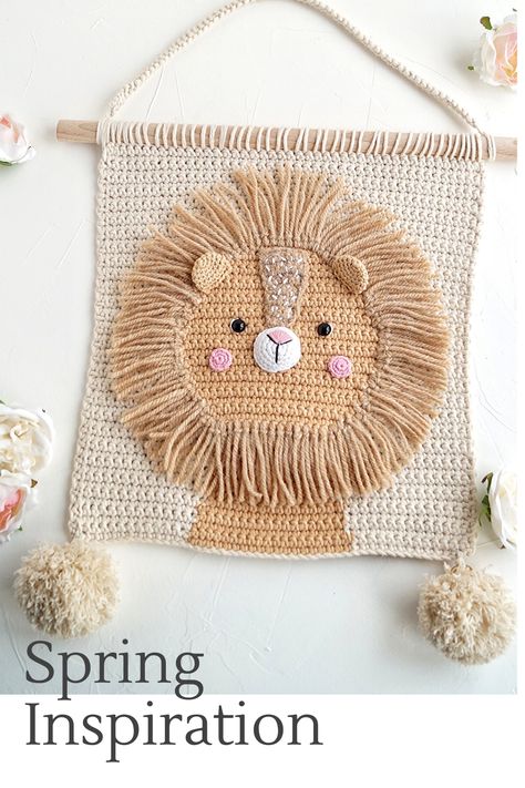 Lion crochet wall hanging for nursery room, wall decor, safari theme, poster for kids room Crochet Lion Wall Hanging, Boy First Birthday Gift, Giraffe Haken, Jungle Room Decor, Jungle Animals Decorations, Lion Crochet, Crochet Nursery Decor, Crochet Wall Art, Crochet Nursery