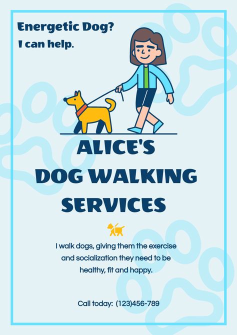 Draw in your audience with this attention-grabbing Flyers template. Dog Walking Poster, Dog Walker Flyer, Dog Walking Flyer, Dog Services, Tutoring Flyer, Pet Sitting Business, Flyers Template, Dog Walking Services, Event Poster Template