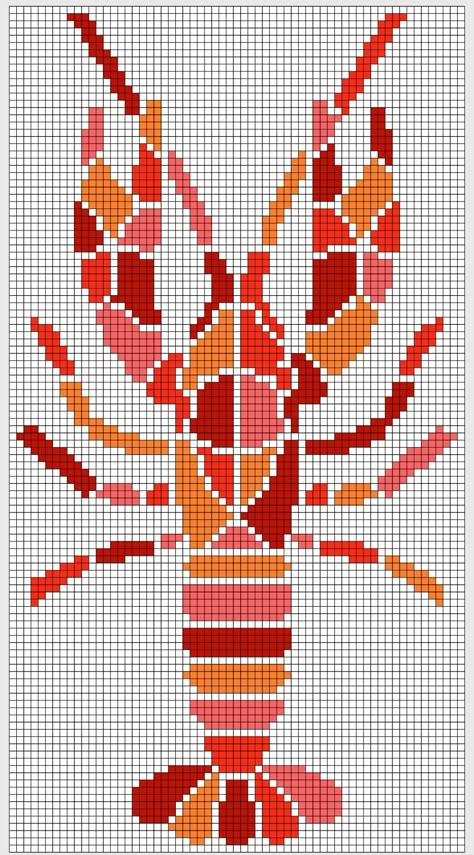 Lobster Alpha Pattern, Lobster Pixel Art, Cross Stitch Patterns Pixel, Alpha Pattern Knitting, Fish Alpha Pattern, Simple Alpha Patterns Crochet, Pixel Grid Pattern, Lobster Animal, Grid Patterns