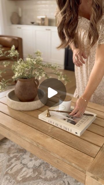 Kailyn Cash | Home on Instagram: "Coffee table styling for spring ✨" Small Rectangle Coffee Table Decor, Plant On Coffee Table, Joanna Gaines Coffee Table Decor, Rectangle Coffee Table Styling, Rectangle Coffee Table Decor, Kailyn Cash, Coffee Table Decor Living Room, Rectangle Coffee Table, Laundry Ideas