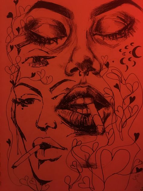 #sketchbook #redlight #red #drawing #sketch #eyesketch #smokingsketch Inside Head Drawing, Distortion Art, Red Drawing, Head Drawing, Beautifully Broken, Draw Ideas, Eye Sketch, Drawing Black, Red Eye