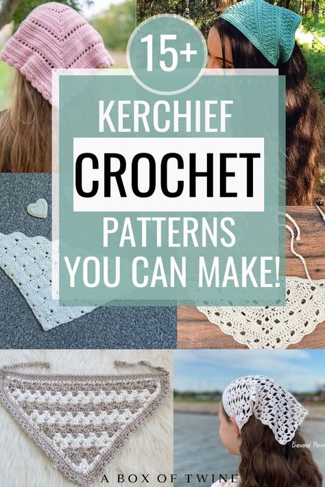 15 EASY Crochet Kerchief Patterns {Summer Crochet Bandanas!} - A BOX OF TWINE Headkerchief Crochet, Crochet Kerchief Pattern Free, Crochet Bandana Pattern Free, Summer Head Scarf, Crochet Bandana Pattern, Crochet Bandanas, Kerchief Pattern, Crochet Kerchief, Cotton Crochet Patterns