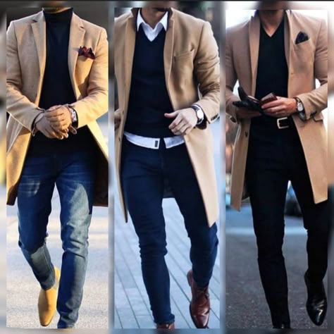 Mens Tan Coat Outfit, Camel Blazer Outfit Men, Beige Coat Outfit Men, Camel Overcoat Men Outfit, Men Peacoat, Mantel Outfit, Mens Business Casual, Mens Business Casual Outfits, Outfit Hombre