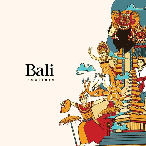 Culture Illustration, Indonesian Culture, Balinese Decor, Travel Art Journal, Indonesian Art, Travel Poster Design, Outline Illustration, Event Poster Design, Learning Graphic Design