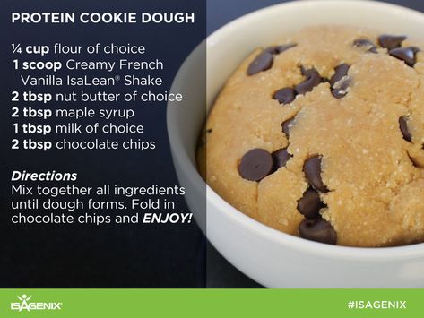 Protein Cookie Dough | plan.isagenix.com Isagenix Shake Recipes, Isagenix Snacks, Summer Snack Recipes, Isagenix Shakes, Protein Cookie Dough, Protein Cookie, Healthy Protein Snacks, Herbalife Recipes, Natural Detox Drinks