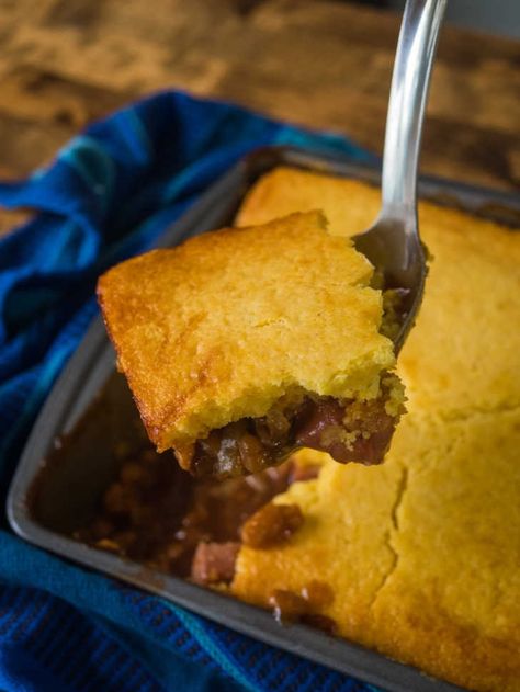 Corn Dog Casserole | 12 Tomatoes Hot Corn Casserole, Corn Dog Casserole, Chili Cheese Dog Casserole, Fluffy Cornbread, Cornbread Casserole Recipe, Cream Corn Casserole, Sweet Bbq Sauce, 12 Tomatoes Recipes, Corn Casserole Recipe