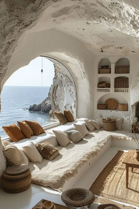 Mediterranean Window Treatments, Greek House Interior, Greek Interior, Greek Style Home, Greek Interior Design, Greek Homes, Modern Mediterranean Home, Greece Homes, Greece House