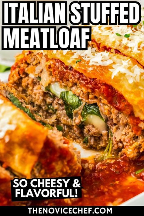 This baked Italian meatloaf recipe is just like grandma's, but with lots of melty mozzarella, spinach and salty prosciutto in every bite. Made fresh or frozen for later, this stuffed meatloaf is a comforting dinner for the whole family! Stuffed Meatloaf Recipes, Mozzarella Meatloaf, Italian Stuffed Meatloaf, Spinach Meatloaf, Mozzarella Stuffed Meatloaf, Italian Meatloaf Recipes, Baked Italian Meatballs, Cheese Stuffed Meatloaf, Stuffed Meatloaf