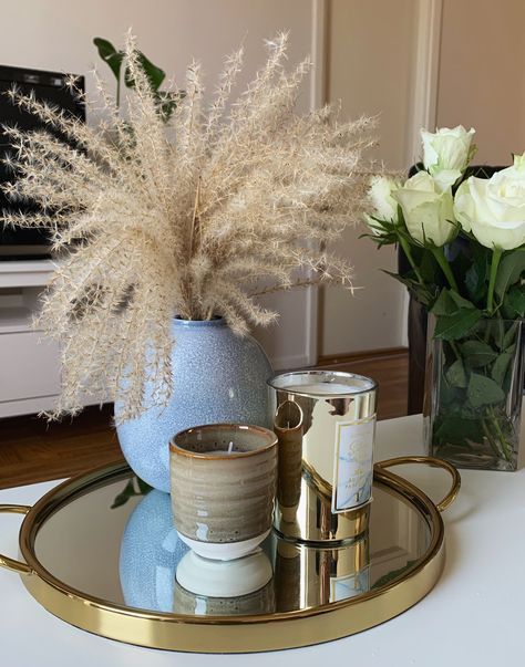 Tray Decor Dining Table, Mirror Tray Decor, Small Girls Bedrooms, White And Gold Decor, Decorating Rules, Fall Bedroom Decor, Dining Table Gold, Living Room Reveal, Mirrored Sideboard