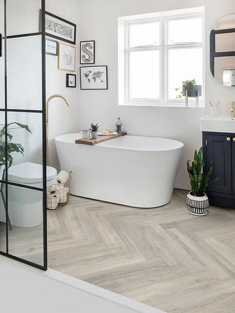 Herringbone Floor Bathroom, Polyflor Camaro, Bathroom Lino, Herringbone Vinyl Floor, Herringbone Bathroom, Wood Floor Bathroom, Vinyl Flooring Bathroom, Flooring Bathroom, House Staging