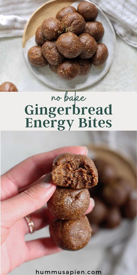 Energy Bites No Bake, No Bake Bites, Paleo Energy Balls, Gluten Free No Bake, Healthy Gingerbread, Vegan Energy Balls, Energy Bites Healthy, Yummy Kitchen, Gingerbread Cookie Dough