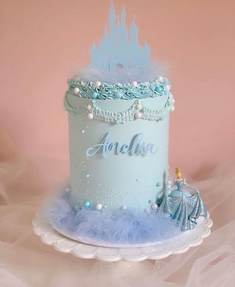 Cinderella Birthday Cake Buttercream, Cinderella Buttercream Cake, Cinderella Cakes Ideas Girl Birthday, Birthday Cake Cinderella, Cinderella Smash Cake, Pink Cinderella Cake, Cinderella Birthday Cake Simple, Cinderella Birthday Cakes, Blue Princess Cake