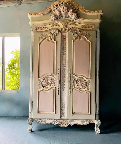 Nursery Armoire, Ornate Cabinet, French Country Armoire, Vintage Dressing Rooms, Talk About Me, Baby Nursery Closet, Armoire Makeover, Painted Armoire, Redo Cabinets