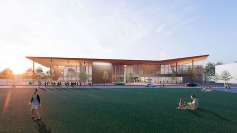 Recreation Center Concept Features Net Zero Design Strategies - Clark Nexsen Community Recreation Center, Rec Center Design, Recreation Center Design, Community Center Design, Community Space Design, Rec Center, Multipurpose Hall, Design Strategies, Center Park