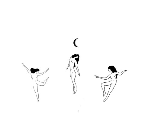 3 Women Tattoo, Three Women Tattoo, Three People Dancing Tattoo, 3 Women Dancing Tattoo, Dancing Around The Moon Tattoo, Three Witches Dancing Tattoo, Dancing Women Drawing, Woman Dancing Tattoo, 3 Dancing Ladies Tattoo