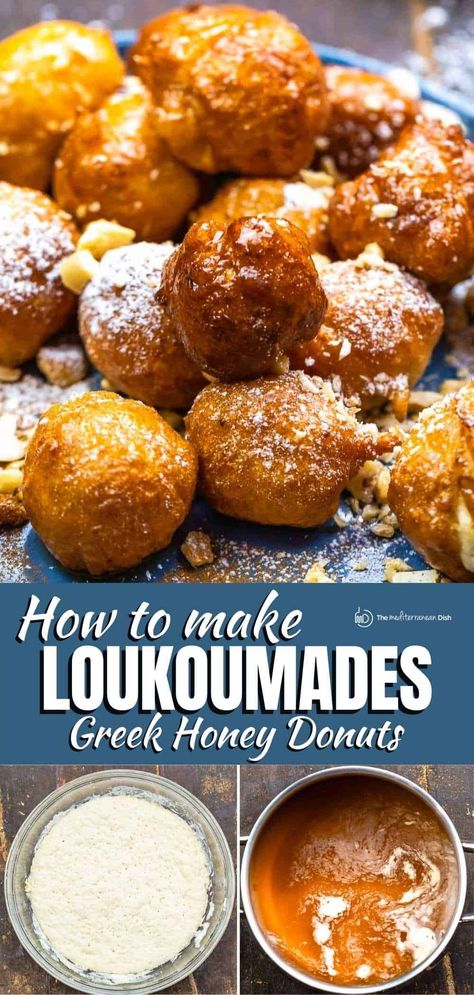 Greek Donuts With Honey, Greek Honey Balls, Greek Donuts Recipes, Honey Baked Goods, Greek Desserts Easy, Greek Honey Cake Recipe, Greek Honey Cake, Phyllo Cake, Mediterranean Christmas