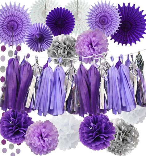 Silver Birthday Party Decorations, Purple Birthday Party Decorations, Graduation Decorations 2023, Bridal Shower Decorations Purple, Silver Birthday Party, Purple Graduation, Purple Party Decorations, Elephant Birthday Party, Lavender Baby Showers