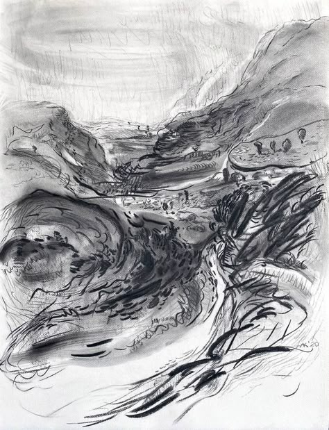 Original impressionism drawing by Asta Kulikauskaitė (Luxembourg). This one-of-a-kind charcoal on paper drawing measures 19.7W x 25.6 H inches. The landscape drawing ships in a tube directly from the artist's studio and is covered by the 14-day satisfaction guarantee from Saatchi Art, so you can buy with confidence. Abstract Sketches, Color Pencil Illustration, Art Charcoal, Tinta China, Charcoal Art, Drawing Paper, Nature Artwork, Abstract Expressionism Art, Unique Paintings