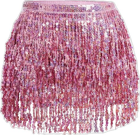 Sequin Tassel Skirt, Fringe Skirt Outfit, Pink Sequin Skirt, Belly Dance Hip Scarf, Rave Skirt, Shiny Skirts, Belly Dance Skirt, Sparkly Skirt, Hip Scarf