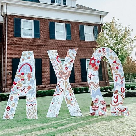 Aoii Letters, Greek Letters Painted, Sorority Canvas Ideas, Spirit Week Themes, Omega Phi Alpha, Big/little Baskets, Big Little Reveal Ideas, Sorority Themes, Welcome Home Banners