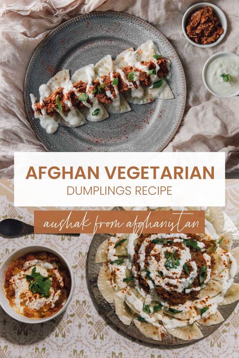 Vegetarian ashuk recipe from Afghanistan (afghan dumplings) Afghan Vegetarian Recipe, Vegan Afghan Recipes, Afghanistan Food Recipes, Afghan Mantu Recipe, Aushak Recipe, Afghan Dumplings, Veggie Dumplings Recipe, Vegetarian Dumplings Recipe, Afghanistan Recipes