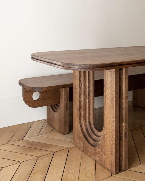 Cnc Table, French Designers, Wood Dining Room Table, Carlo Scarpa, Bench Designs, Furniture Details, French Oak, Oak Furniture, Furniture Inspiration