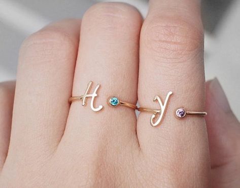 Etsy Bridesmaids Gifts Under $30 That Will Make Her Feel Special | Brit + Co Gold Initial Ring, Bridesmaid Gifts Jewelry, Letter Ring, Initial Ring, Gold Initial, Initial Jewelry, Finger Rings, Name Jewelry, Bridesmaid Jewelry