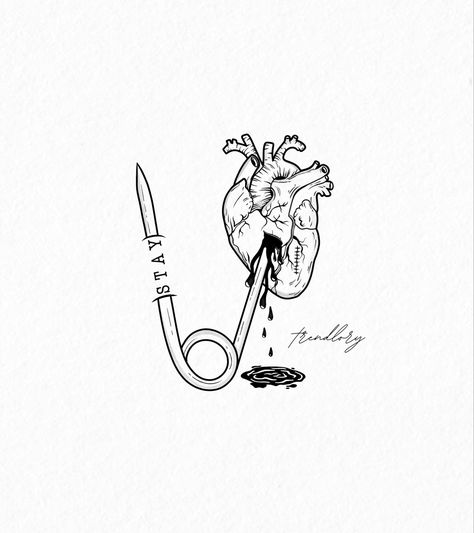 Heart Health Tattoo, Heart With Pins Tattoo, Safety Pin Heart Tattoo Meaning, Heart And Safety Pin Tattoo, Safety Pin Drawing, Safety Pin Illustration, Tattos Inspo Mental Health, Safety Pin Tattoo, Book Creator