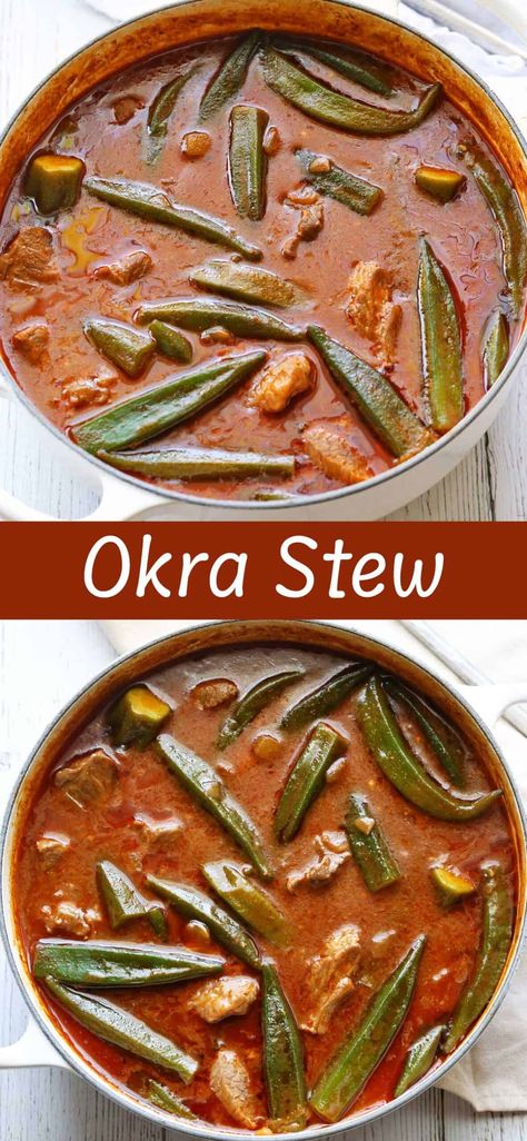 This hearty and flavorful okra stew features tender pieces of beef and okra cooked in a rich tomato-and-onion-based broth. Okra Recipes Healthy, Okra Soup Nigerian, Stew With Ground Beef, Stewed Okra, Okra Soup, Okra Stew, Okra And Tomatoes, Okra Recipes, Beef Barley