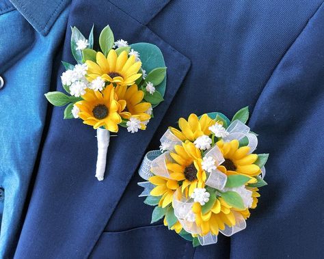 Sunflower Wrist Corsage and Boutonniere Set Wedding Summer | Etsy