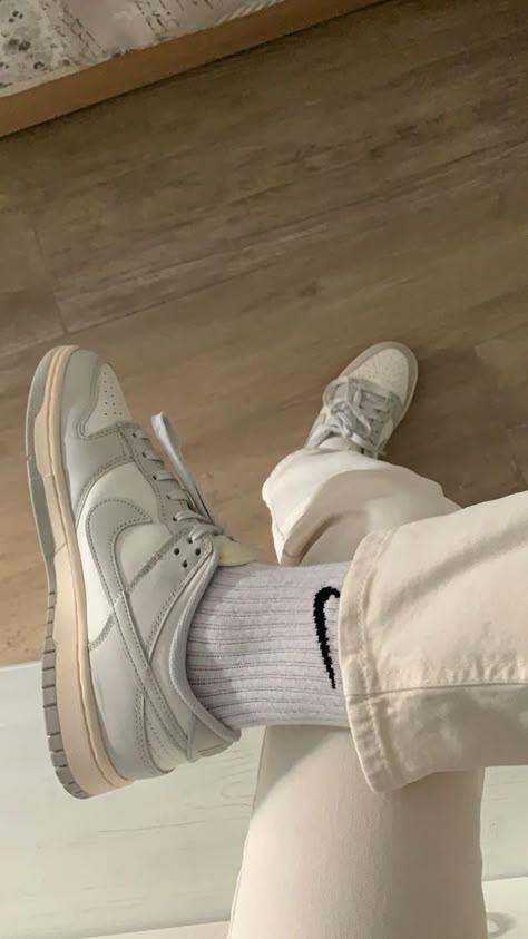 nike dunk low sail light bone Sail Light Bone Dunks, Nike Dunk Sail Light Bone, Nike Dunks Styled, Nike Dunk Low Sail Light Bone, Light Bone Dunk, How To Style Nike Dunks, Casual Woman Outfit, Nike Dunk Low Light Bone, Dunk Low Light Bone