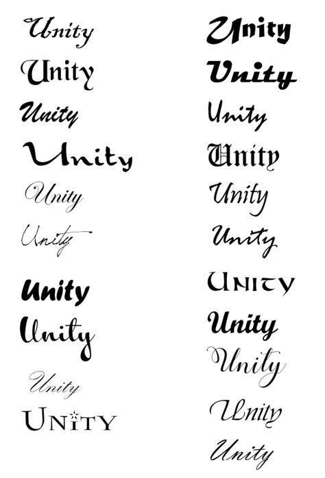 "Unity" in different fonts, for transferring and then covering with Sharpie on top of the watercolors Unity Tattoo, Different Fonts, Word Tattoos, Body Mods, Tattoos