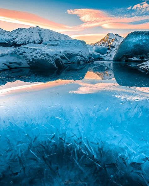 Partially frozen spikes of ice grow inside a calm pool of pure water on a glacier as a mountain named after a hero rises in the distance. Mt. Sgt. Robinson, Matanuska Glacier, Alaska [OC][3327 × 4160] : EarthPorn Glacier Bay Alaska, Artic Circle, Alaska Glaciers, Nooks And Crannies, American Continent, Arctic Ocean, Winter Nature, Fantasy Setting, Interesting Images