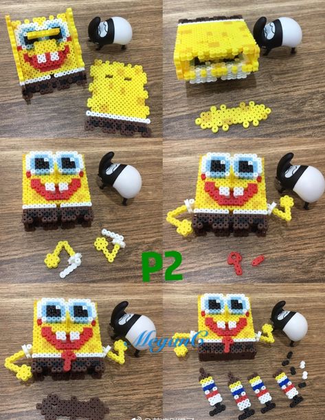 Spongebob Perler, Parlor Beads, Hama Beads 3d, Melty Bead Patterns, Hamma Beads, Melty Beads, Diy Perler Beads, Bead Ideas, Perler Bead Patterns