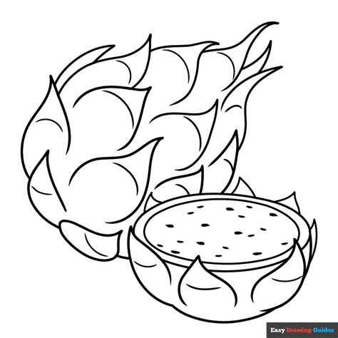 Dragon Fruit Pictures, Drawings With Shapes, Lemonade Trailer, Dragon Fruit Drawing, Draw Fruit, Fruits Coloring Pages, Dragon Fruits, Fruit Coloring, Fruit Art Drawings