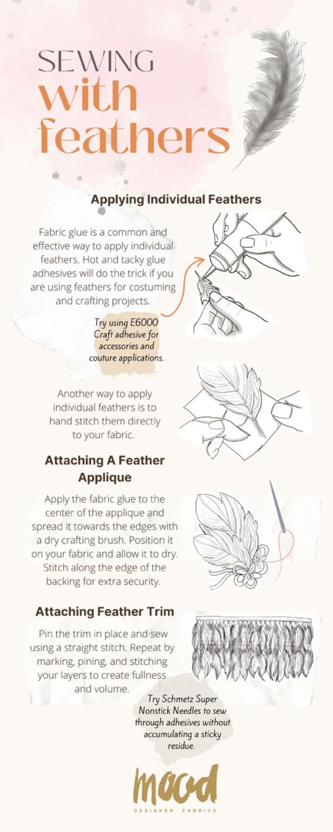 Sewing Feathers To Fabric, How To Attach Feathers To Fabric, How To Sew Feathers On A Dress, How To Sew Feathers On Fabric, Diy Feathers How To Make, How To Make Feathers, Stolas Cosplay, How To Sew Sequins, Fashion Feathers