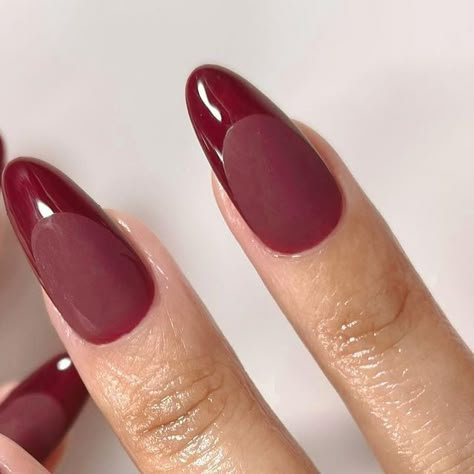 Merlot French Tip Nails, Sangria Nails Acrylic, Almond Burgundy French Tip Nails, Matte Burgundy Nails Almond, Matte Cherry Red Nails, Cherry Red Matte Nails, Marion Nails, Faded Nails, Maroon Nails