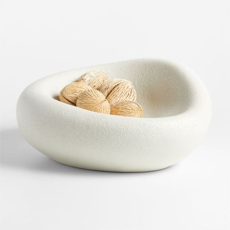 Cirro White Ceramic Centerpiece Bowl 16" + Reviews | Crate & Barrel Ceramic Centerpiece, Organic Sculpture, Organic Ceramics, Glass Centerpieces, Citrus Fruits, Natural Wood Finish, Centerpiece Bowl, Ceramic Bowl, White Glaze