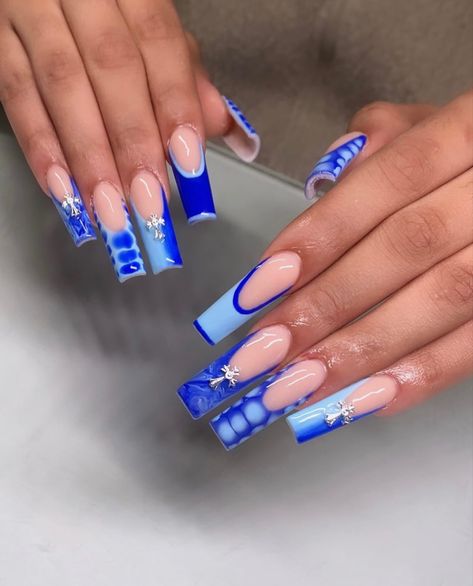 Nail ideas Royal Blue Nails Designs, Royal Blue Nails, Unghie Nail Art, Long Acrylic Nail Designs, Blue Acrylic Nails, Colored Acrylic Nails, French Tip Acrylic Nails, Dope Nail Designs, French Acrylic Nails